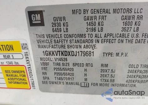 2013 GMC Acadia Denali z USA, uszkodzony, nr VIN 1GKKVTKDXDJ179681